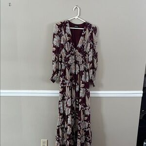 Yumi Kim Maroon Floral Long Sleeve Dress